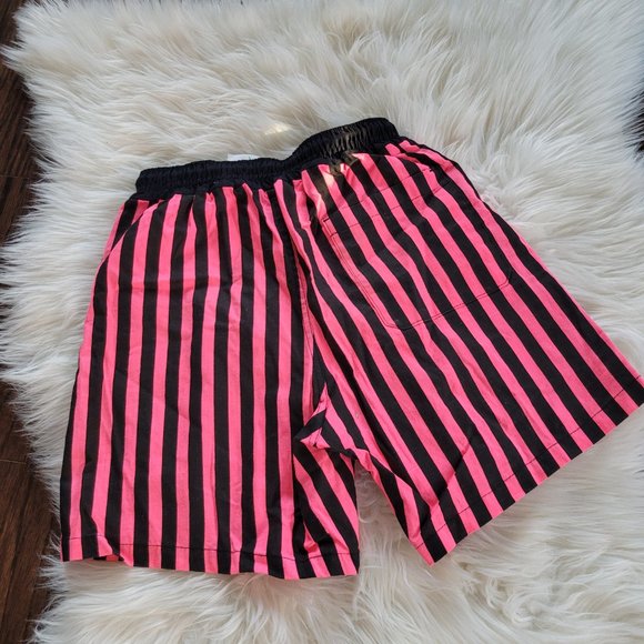 Static Retro Stripe Boys Swim Trunks 90s Pink Black Summer Swimwear Drawstring - Picture 10 of 12